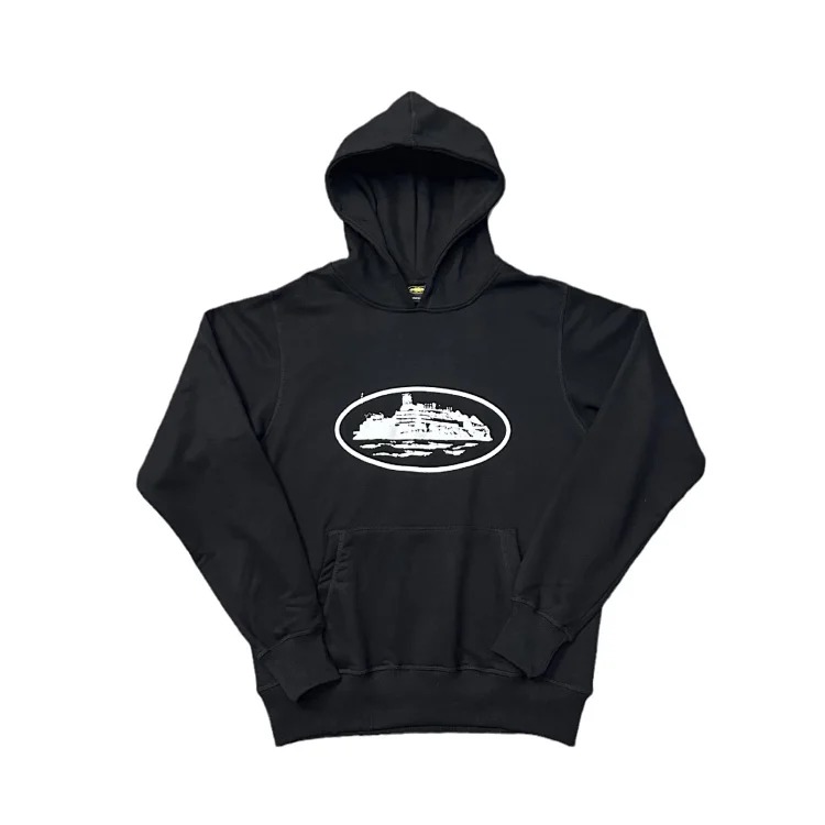 Corteiz classic series ship print logo thin velvet Alcatraz hooded sweatshirt trendy men's and women's casual sweatpants