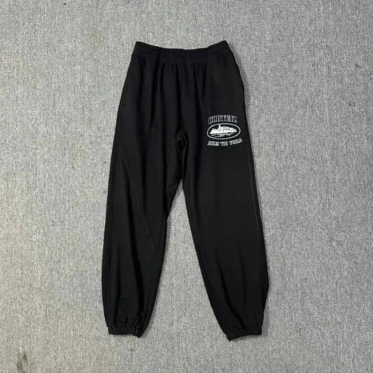 Corteiz classic series ship print logo thin velvet Alcatraz hooded sweatshirt trendy men's and women's casual sweatpants