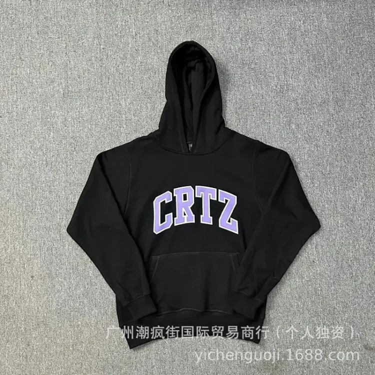 Corteiz classic series ship print logo thin velvet Alcatraz hooded sweatshirt trendy men's and women's casual sweatpants