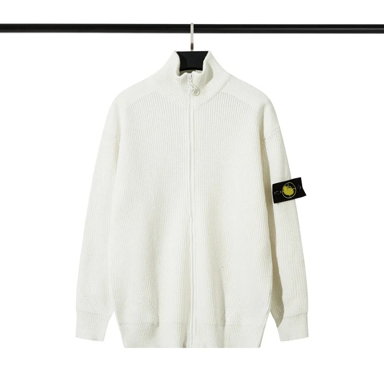 Stone zipper open chest stand collar badge functional knitted sweater for men and women in autumn and winter