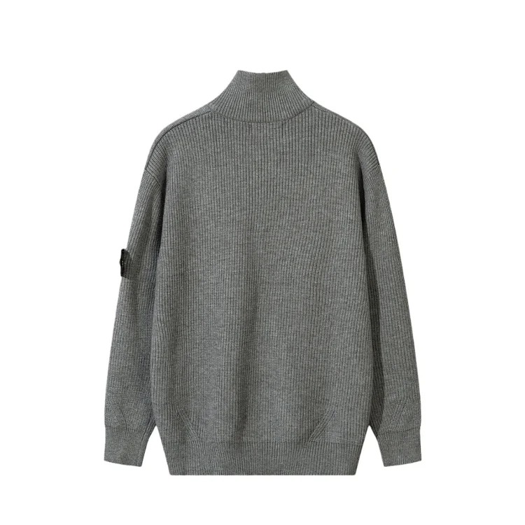 Stone zipper open chest stand collar badge functional knitted sweater for men and women in autumn and winter