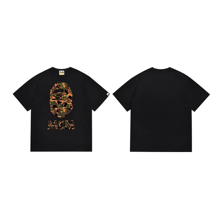 BA summer little monkey camouflage men's and women's short-sleeved round neck T-shirts for men and women Japanese style trend
