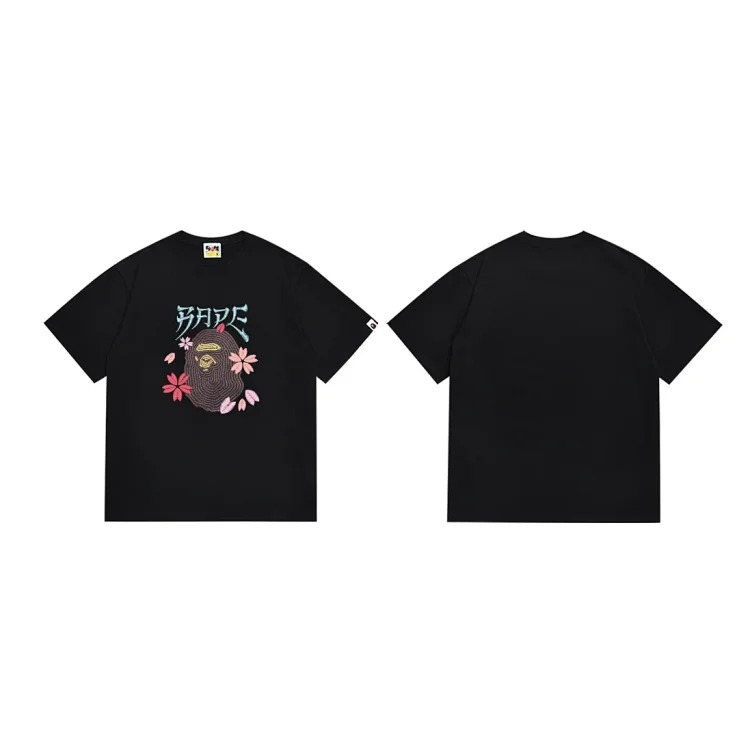 BA summer little monkey camouflage men's and women's short-sleeved round neck T-shirts for men and women Japanese style trend