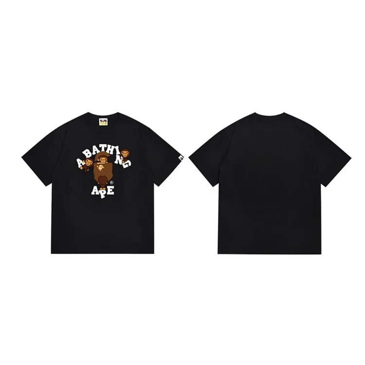 BA summer little monkey camouflage men's and women's short-sleeved round neck T-shirts for men and women Japanese style trend