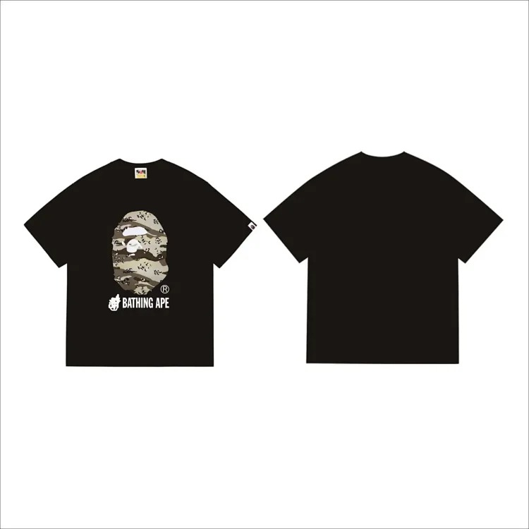 BA summer little monkey camouflage men's and women's short-sleeved round neck T-shirts for men and women Japanese style trend