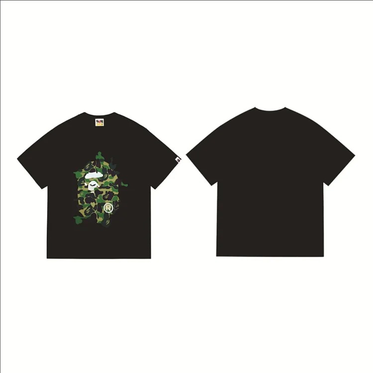 BA summer little monkey camouflage men's and women's short-sleeved round neck T-shirts for men and women Japanese style trend