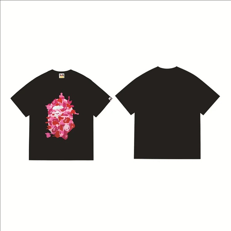 BA summer little monkey camouflage men's and women's short-sleeved round neck T-shirts for men and women Japanese style trend