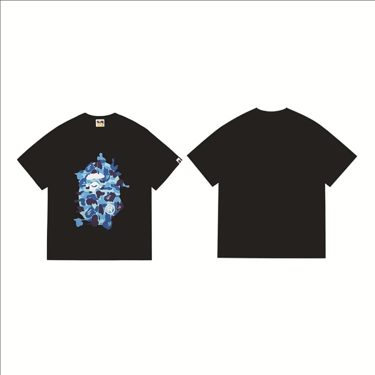 BA summer little monkey camouflage men's and women's short-sleeved round neck T-shirts for men and women Japanese style trend