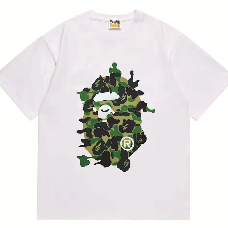 BA summer little monkey camouflage men's and women's short-sleeved round neck T-shirts for men and women Japanese style trend