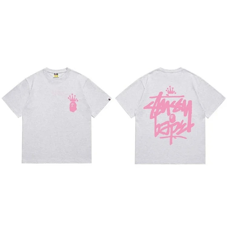 BA summer little monkey camouflage men's and women's short-sleeved round neck T-shirts for men and women Japanese style trend