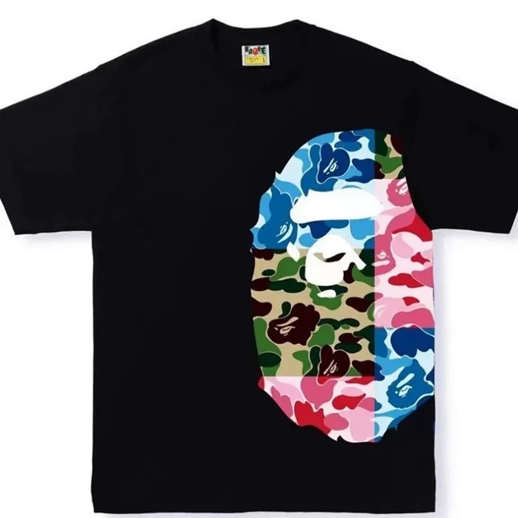 BA summer little monkey camouflage men's and women's short-sleeved round neck T-shirts for men and women Japanese style trend