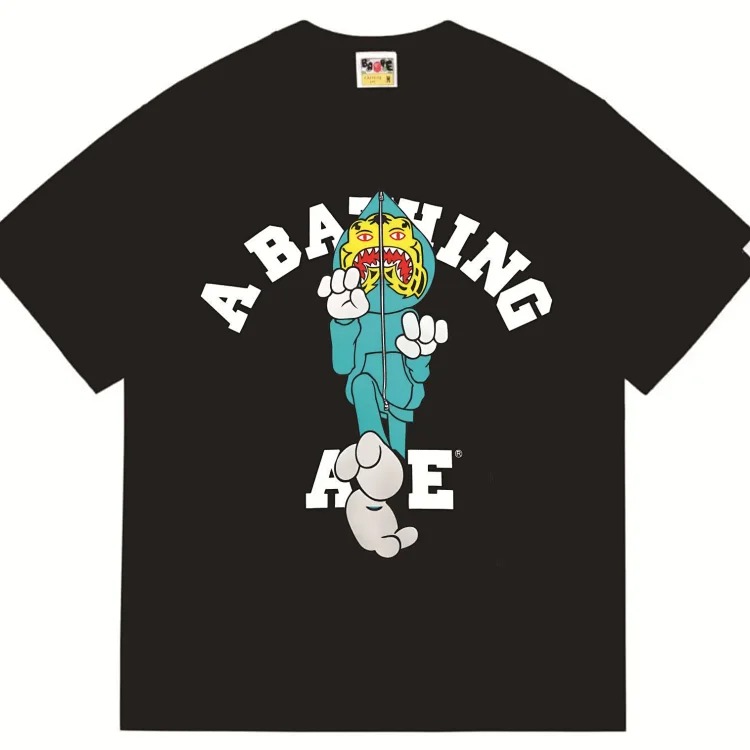 BA summer little monkey camouflage men's and women's short-sleeved round neck T-shirts for men and women Japanese style trend