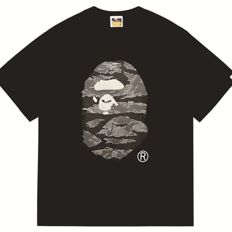BA summer little monkey camouflage men's and women's short-sleeved round neck T-shirts for men and women Japanese style trend
