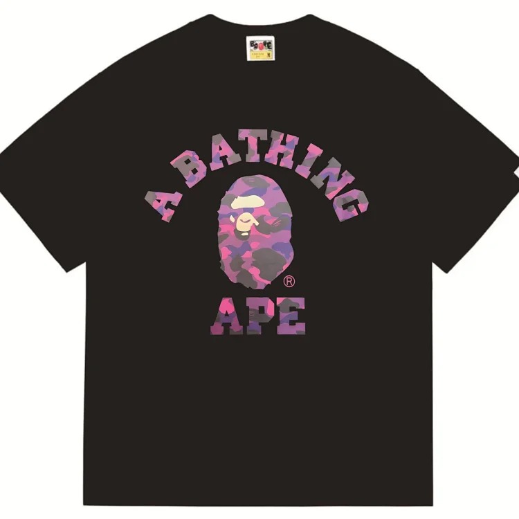 BA summer little monkey camouflage men's and women's short-sleeved round neck T-shirts for men and women Japanese style trend