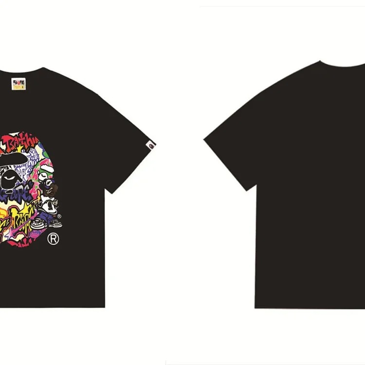 BA summer little monkey camouflage men's and women's short-sleeved round neck T-shirts for men and women Japanese style trend