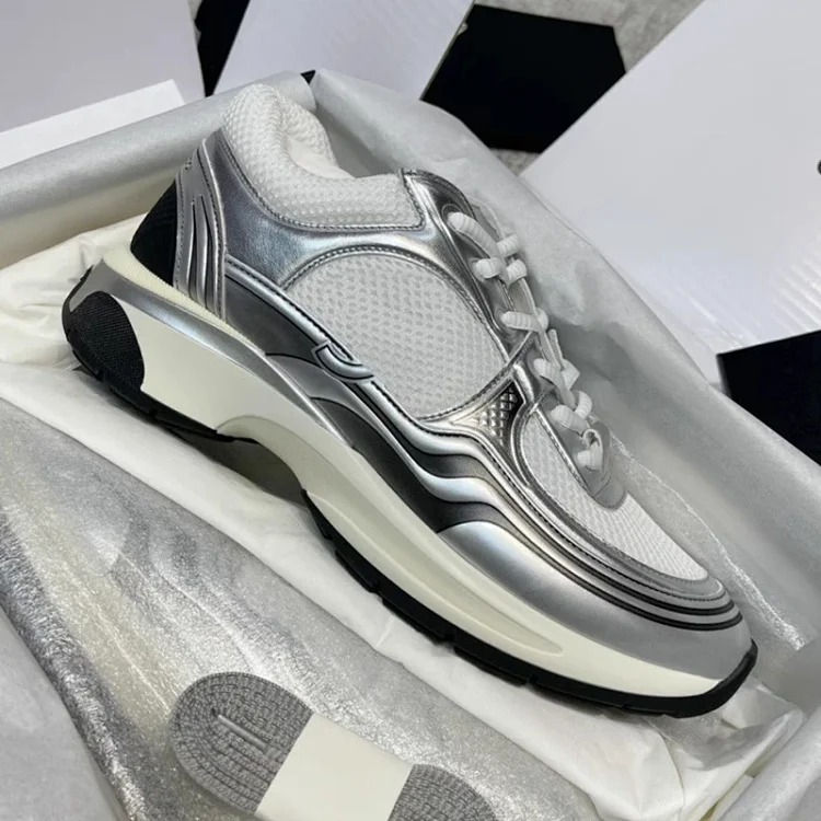 Hermes Xiaoxiangfeng Silver Horn King thick-soled dad shoes 25C leather mesh stitching increased height breathable casual sports for women