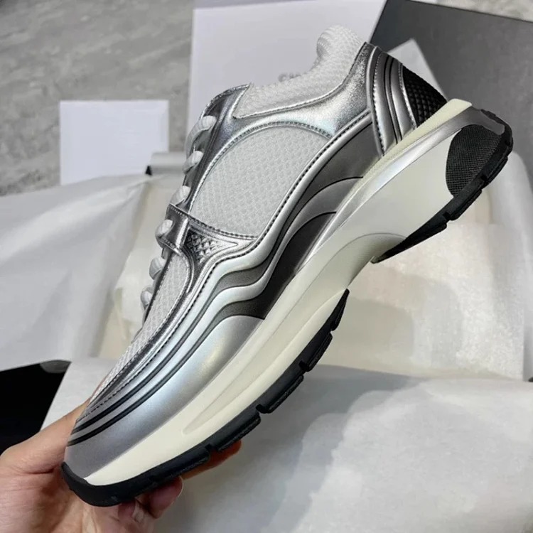 Hermes Xiaoxiangfeng Silver Horn King thick-soled dad shoes 25C leather mesh stitching increased height breathable casual sports for women
