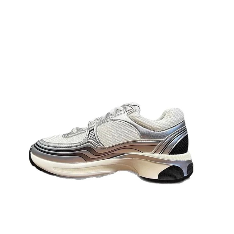 Hermes Xiaoxiangfeng Silver Horn King thick-soled dad shoes 25C leather mesh stitching increased height breathable casual sports for women