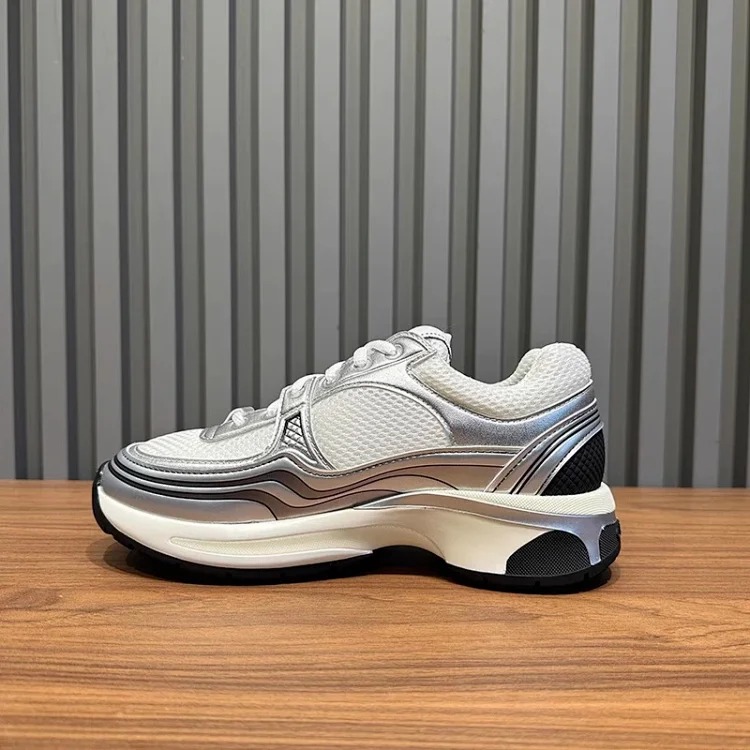Hermes Xiaoxiangfeng Silver Horn King thick-soled dad shoes 25C leather mesh stitching increased height breathable casual sports for women