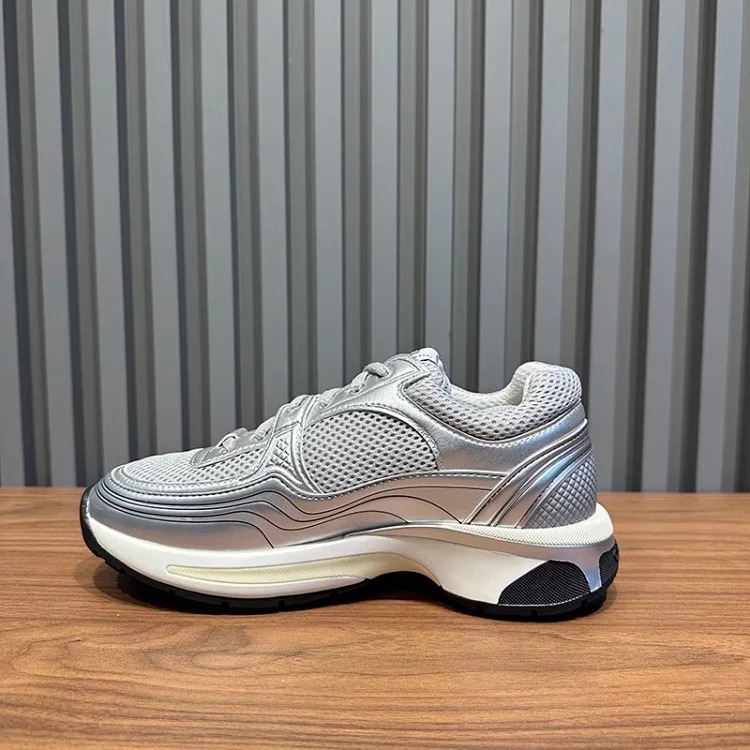 Hermes Xiaoxiangfeng Silver Horn King thick-soled dad shoes 25C leather mesh stitching increased height breathable casual sports for women