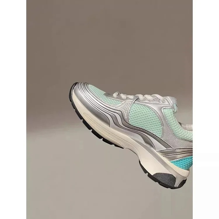 Hermes Xiaoxiangfeng Silver Horn King thick-soled dad shoes 25C leather mesh stitching increased height breathable casual sports for women