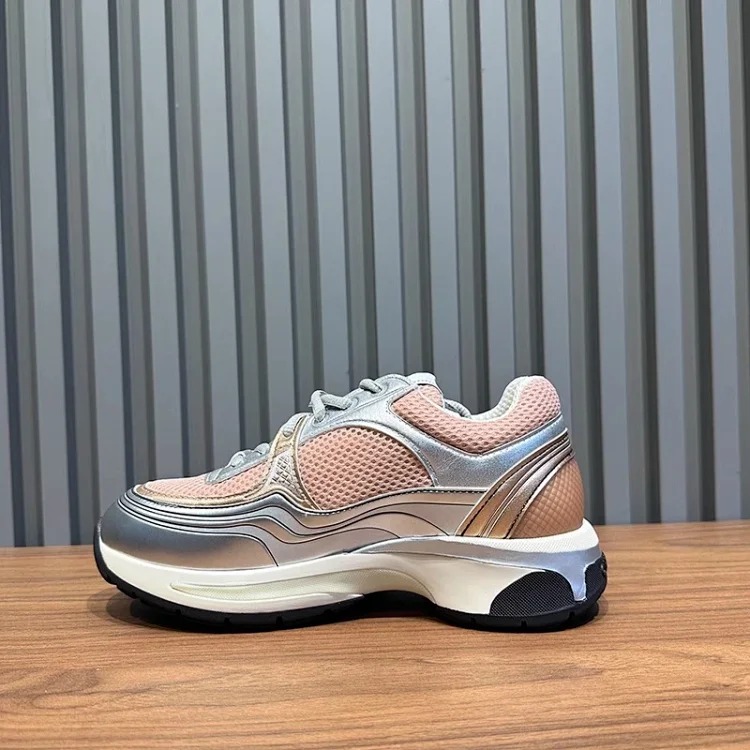 Hermes Xiaoxiangfeng Silver Horn King thick-soled dad shoes 25C leather mesh stitching increased height breathable casual sports for women
