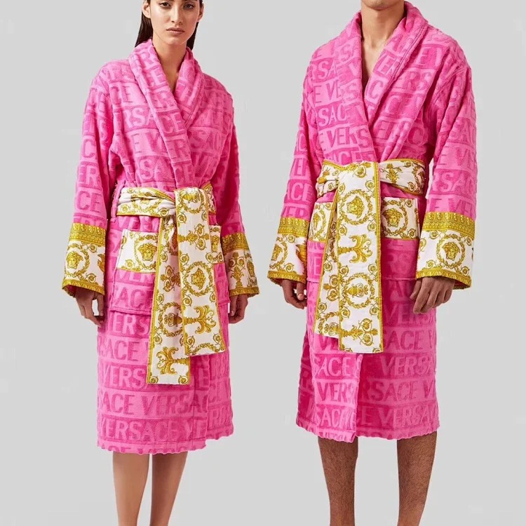 Pure cotton bathrobe absorbent towel material for couples men and women four-season universal bathrobe pajamas long quick-drying winter
