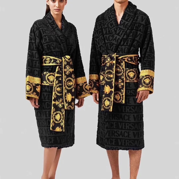 Pure cotton bathrobe absorbent towel material for couples men and women four-season universal bathrobe pajamas long quick-drying winter