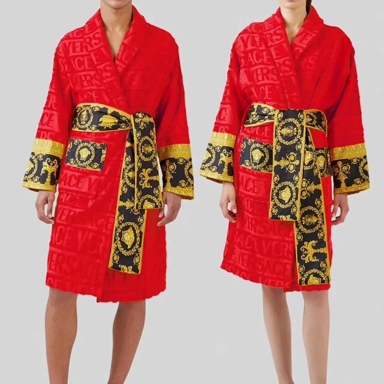 Pure cotton bathrobe absorbent towel material for couples men and women four-season universal bathrobe pajamas long quick-drying winter