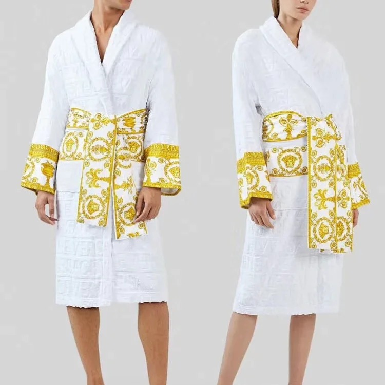 Pure cotton bathrobe absorbent towel material for couples men and women four-season universal bathrobe pajamas long quick-drying winter