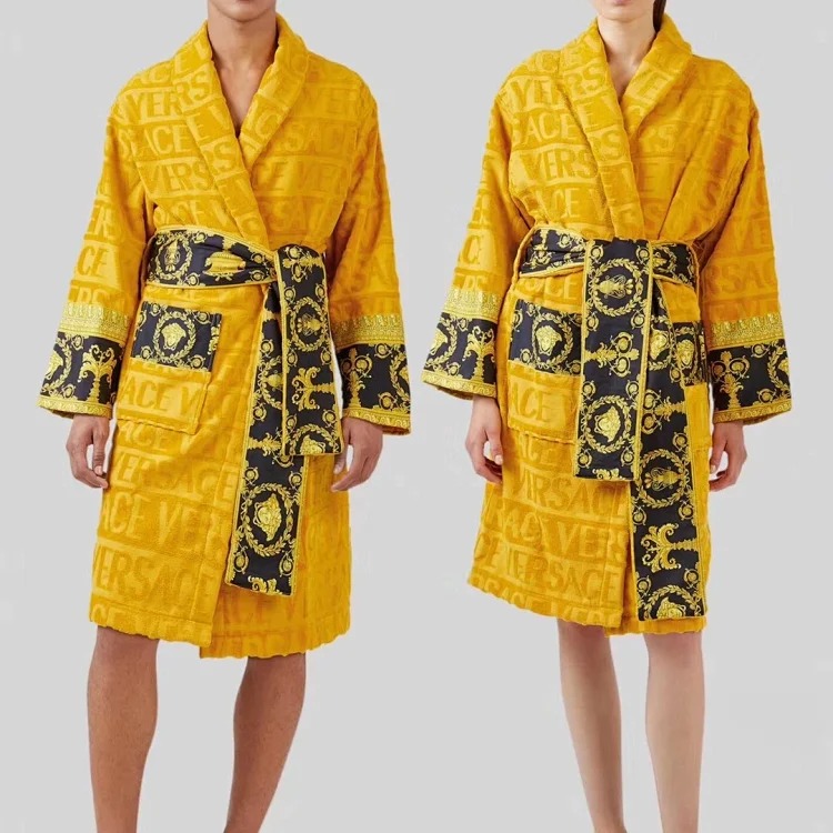 Pure cotton bathrobe absorbent towel material for couples men and women four-season universal bathrobe pajamas long quick-drying winter