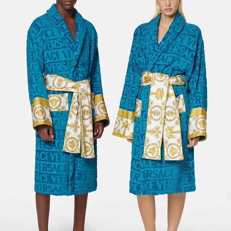 Pure cotton bathrobe absorbent towel material for couples men and women four-season universal bathrobe pajamas long quick-drying winter