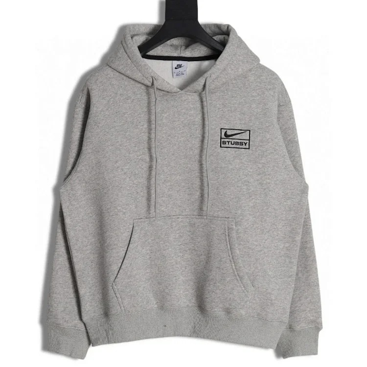 Embroidered logo hooded fleece sweatshirt jacket, same style for men and women
