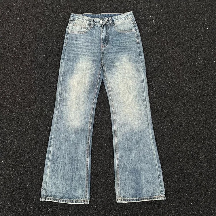 Double thread blue heavy industry washed jeans high street couple jeans for men and women