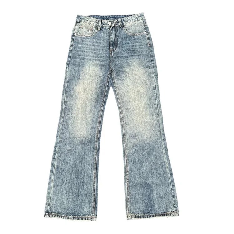 Double thread blue heavy industry washed jeans high street couple jeans for men and women