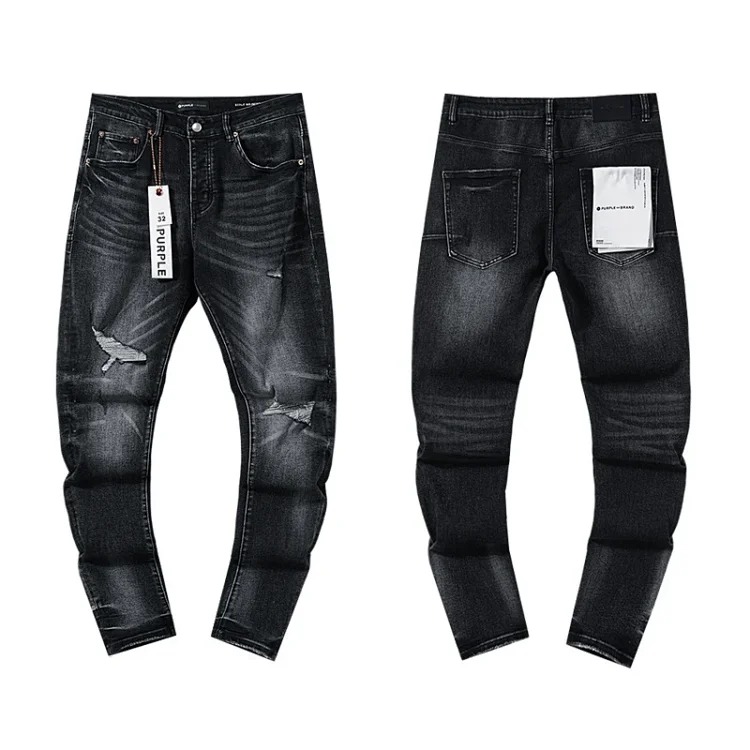 Cross-border foreign trade wholesale purple American high street hole patch trendy retro straight jeans trousers for men