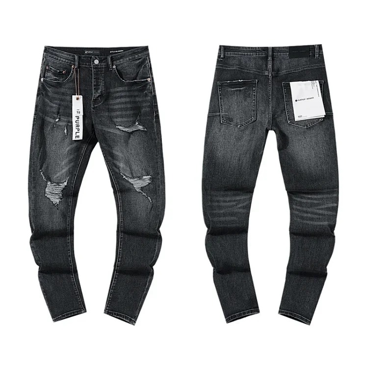 Cross-border foreign trade wholesale purple American high street hole patch trendy retro straight jeans trousers for men