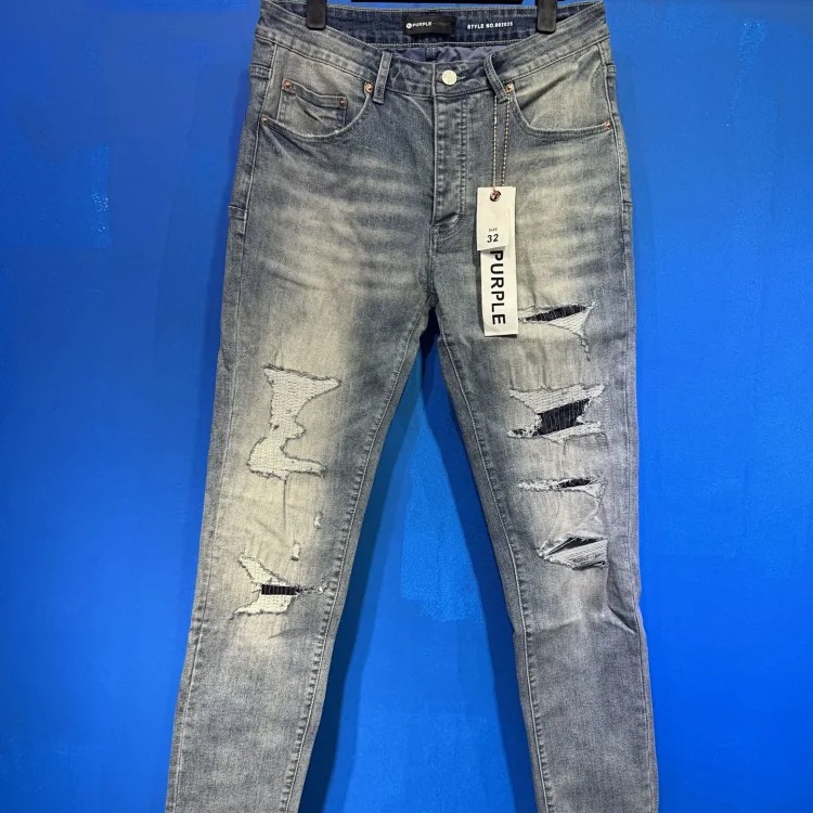 Cross-border foreign trade wholesale purple American high street hole patch trendy retro straight jeans trousers for men