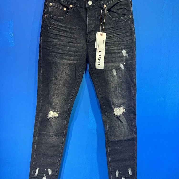Cross-border foreign trade wholesale purple American high street hole patch trendy retro straight jeans trousers for men