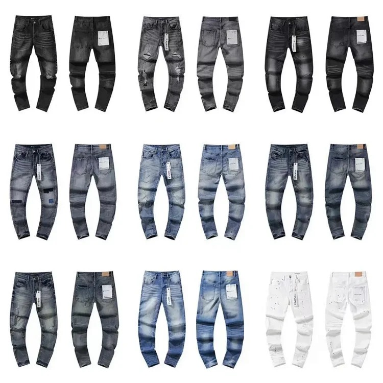 Cross-border foreign trade wholesale purple American high street hole patch trendy retro straight jeans trousers for men