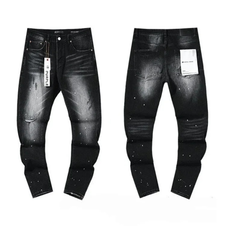 Cross-border foreign trade wholesale purple American high street hole patch trendy retro straight jeans trousers for men