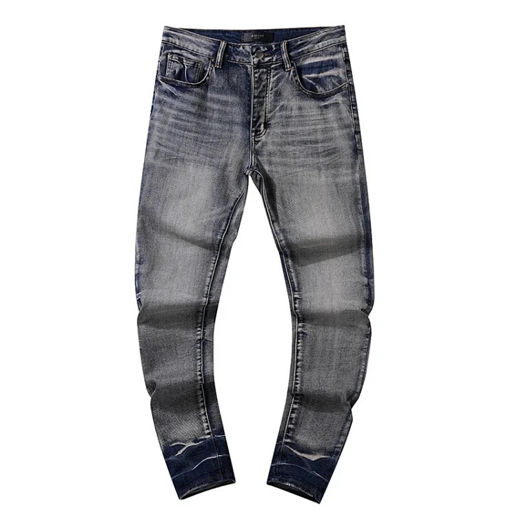 Cross-border foreign trade wholesale purple American high street hole patch trendy retro straight jeans trousers for men