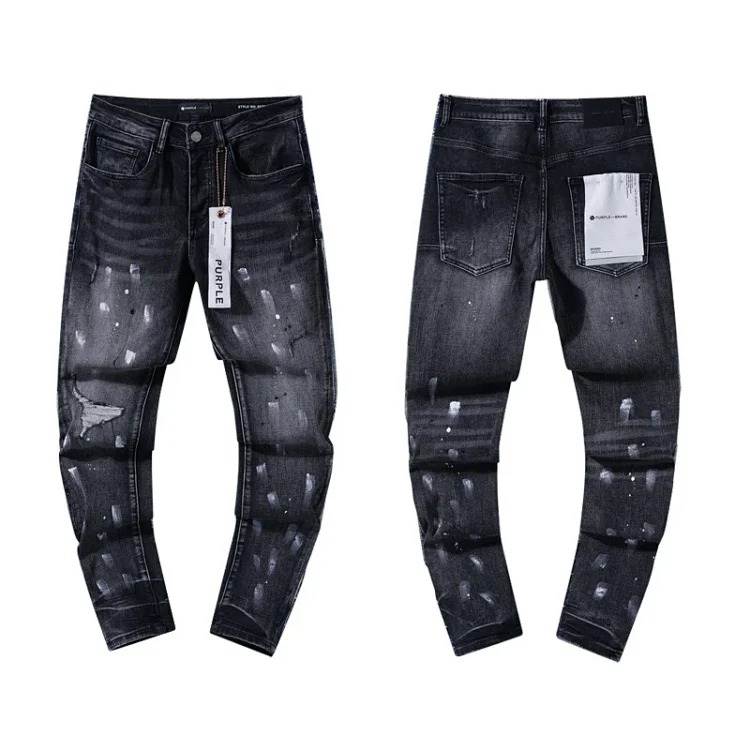Cross-border foreign trade wholesale purple American high street hole patch trendy retro straight jeans trousers for men