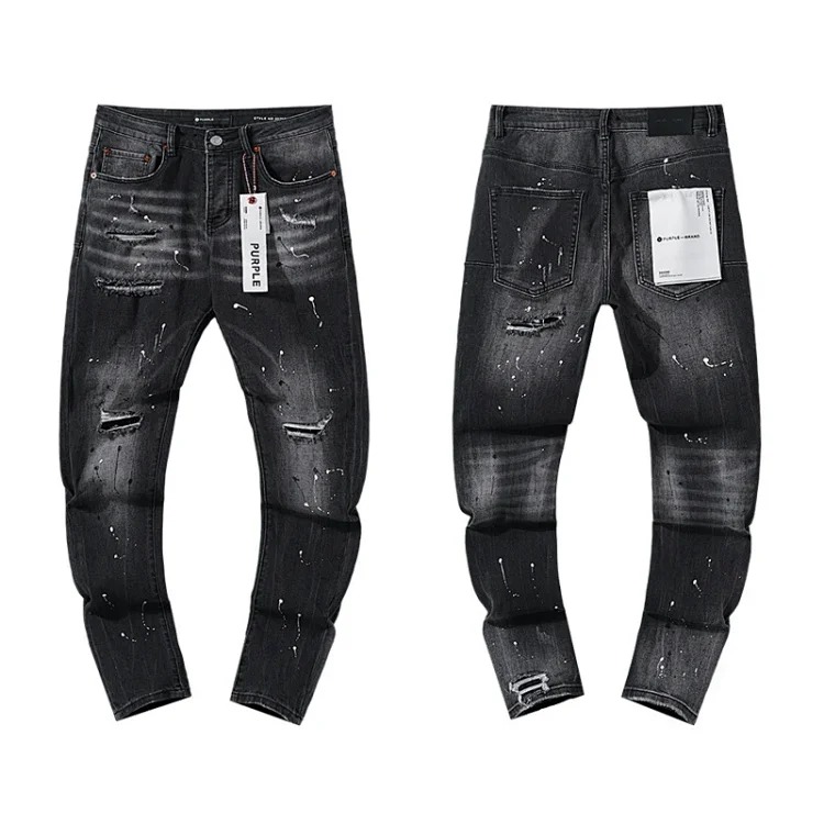 Cross-border foreign trade wholesale purple American high street hole patch trendy retro straight jeans trousers for men
