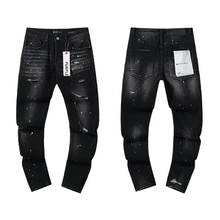 Cross-border foreign trade wholesale purple American high street hole patch trendy retro straight jeans trousers for men