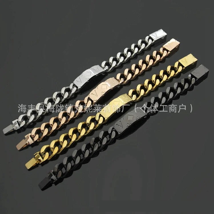 Bracelet Fashionable Cuban Engraved Flower Letter Design Men's European and American Bracelet