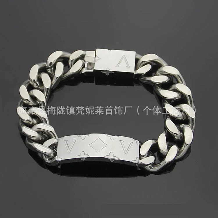 Bracelet Fashionable Cuban Engraved Flower Letter Design Men's European and American Bracelet