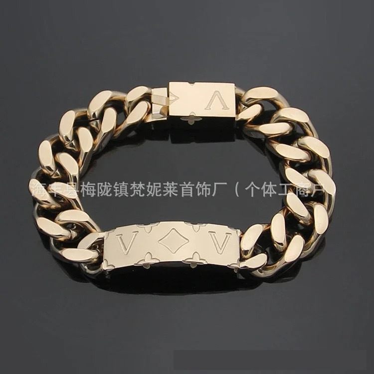 Bracelet Fashionable Cuban Engraved Flower Letter Design Men's European and American Bracelet