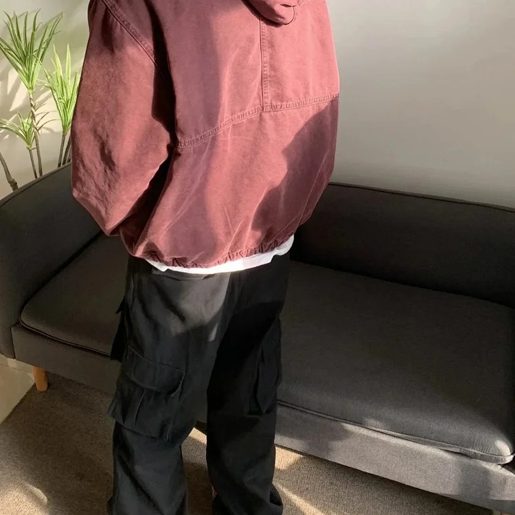 Distressed cruising canvas cotton zipper jacket