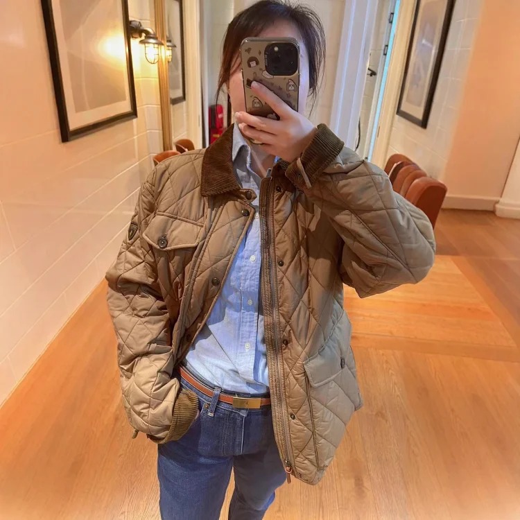 Old money style workwear rhombus retro cotton jackets for men and women